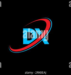 DX D X letter logo design. Initial letter DX linked circle uppercase monogram logo red and blue. DX logo, D X design. dx, d x Stock Vector