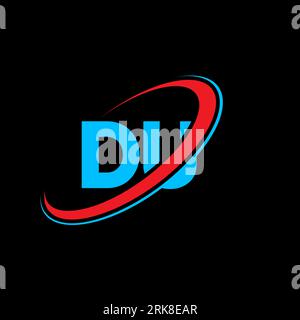 DU D U letter logo design. Initial letter DU linked circle uppercase monogram logo red and blue. DU logo, D U design. du, d u Stock Vector