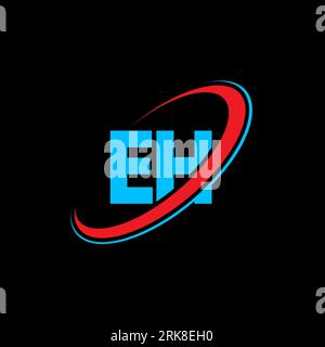 EH E H letter logo design. Initial letter EH linked circle uppercase monogram logo red and blue. EH logo, E H design. eh, e h Stock Vector