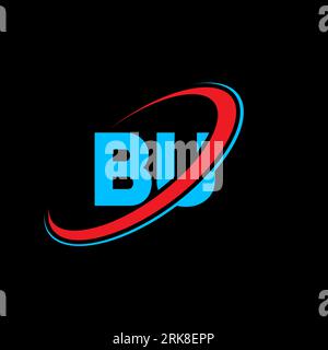 BU B U letter logo design. Initial letter BU linked circle uppercase monogram logo red and blue. BU logo, B U design. bu, b u Stock Vector