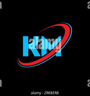 KM K M letter logo design. Initial letter KM linked circle uppercase monogram logo red and blue. KM logo, K M design. km, k m Stock Vector