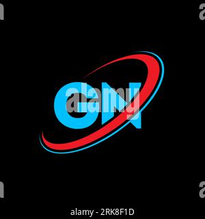 GN G N letter logo design. Initial letter GN linked circle uppercase monogram logo red and blue. GN logo, G N design. gn, g n Stock Vector