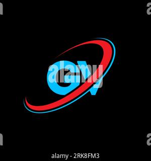 GV G V letter logo design. Initial letter GV linked circle uppercase monogram logo red and blue. GV logo, G V design. gv, g v Stock Vector