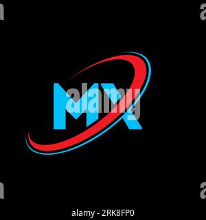 MX M X letter logo design. Initial letter MX linked circle uppercase monogram logo red and blue. MX logo, M X design. mx, m x Stock Vector