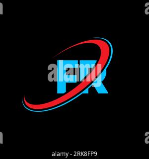 FR F R letter logo design. Initial letter FR linked circle uppercase monogram logo red and blue. FR logo, F R design. fr, f r Stock Vector