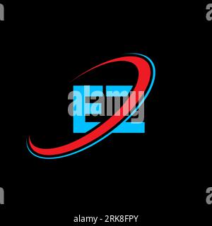 EZ E Z letter logo design. Initial letter EZ linked circle uppercase monogram logo red and blue. EZ logo, E Z design. ez, e z Stock Vector