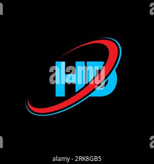 HD H D letter logo design. Initial letter HD linked circle uppercase monogram logo red and blue. HD logo, H D design. hd, h d Stock Vector