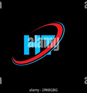 HT H T letter logo design. Initial letter HT linked circle uppercase monogram logo red and blue. HT logo, H T design. ht, h t Stock Vector