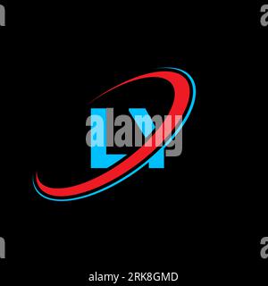 LY L Y letter logo design. Initial letter LY linked circle uppercase monogram logo red and blue. LY logo, L Y design. ly, l y Stock Vector