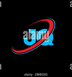 JQ J Q letter logo design. Initial letter JQ linked circle uppercase monogram logo red and blue. JQ logo, J Q design. jq, j q, J&Q Stock Vector