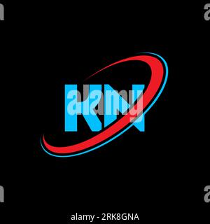 KN K N letter logo design. Initial letter KN linked circle uppercase monogram logo red and blue. KN logo, K N design. kn, k n Stock Vector