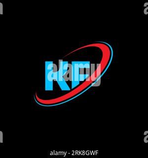 KF K F letter logo design. Initial letter KF linked circle uppercase monogram logo red and blue. KF logo, K F design. kf, k f Stock Vector