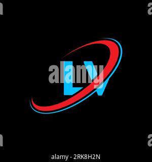 LV L V letter logo design. Initial letter LV linked circle uppercase monogram logo red and blue. LV logo, L V design. lv, l v Stock Vector