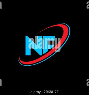 NF N F letter logo design. Initial letter NF linked circle uppercase monogram logo red and blue. NF logo, N F design. nf, n f Stock Vector