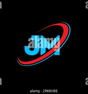 JM J M letter logo design. Initial letter JM linked circle uppercase monogram logo red and blue. JM logo, J M design. jm, j m Stock Vector