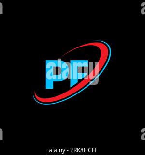 PF P F letter logo design. Initial letter PF linked circle uppercase monogram logo red and blue. PF logo, P F design. pf, p f Stock Vector