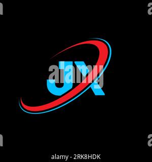 JX J X letter logo design. Initial letter JX linked circle uppercase monogram logo red and blue. JX logo, J X design. jx, j x Stock Vector