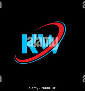 KW K W letter logo design. Initial letter KW linked circle uppercase monogram logo red and blue. KW logo, K W design. kw, k w Stock Vector