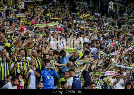 Istanbul, Turkey. 24th Aug, 2023. ISTANBUL, TURKEY - AUGUST 24: Fans and supporters of Fenerbahce during the UEFA Conference League - Play-offs - 1st leg match between Fenerbahce and FC Twente at Ulker Fenerbahce Sukru Saracoglu Stadium on August 24, 2023 in Istanbul, Turkey (Photo by Tolga Adanali/Orange Pictures) Credit: Orange Pics BV/Alamy Live News Stock Photo