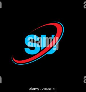 SU S U letter logo design. Initial letter SU linked circle uppercase monogram logo red and blue. SU logo, S U design. su, s u Stock Vector