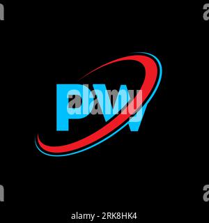 PW P W letter logo design. Initial letter PW linked circle uppercase monogram logo red and blue. PW logo, P W design. pw, p w Stock Vector