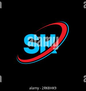 SK S K letter logo design. Initial letter SK linked circle uppercase monogram logo red and blue. SK logo, S K design. sk, s k Stock Vector