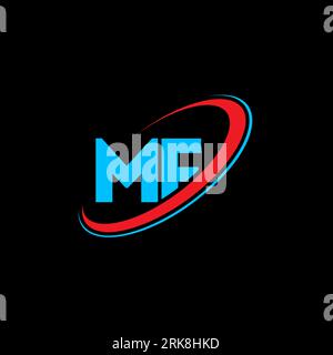 MF M F letter logo design. Initial letter MF linked circle uppercase monogram logo red and blue. MF logo, M F design. mf, m f Stock Vector