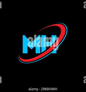 MH M H letter logo design. Initial letter MH linked circle uppercase monogram logo red and blue. MH logo, M H design. mh, m h Stock Vector