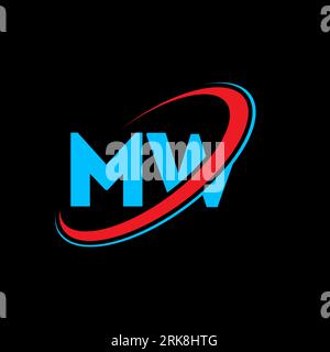 MW M W letter logo design. Initial letter MW linked circle uppercase monogram logo red and blue. MW logo, M W design. mw, m w Stock Vector