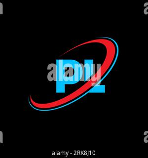PL P L letter logo design. Initial letter PL linked circle uppercase monogram logo red and blue. PL logo, P L design. pl, p l Stock Vector