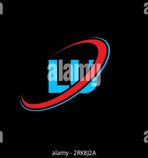 LU L U letter logo design. Initial letter LU linked circle uppercase monogram logo red and blue. LU logo, L U design. lu, l u Stock Vector