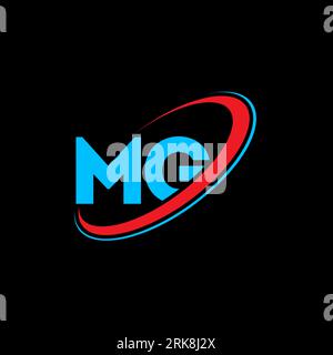 MG M G letter logo design. Initial letter MG linked circle uppercase monogram logo red and blue. MG logo, M G design. mg, m g Stock Vector