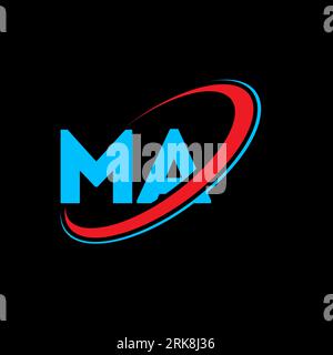 MA M A letter logo design. Initial letter MA linked circle uppercase monogram logo red and blue. MA logo, M A design. ma, m a Stock Vector