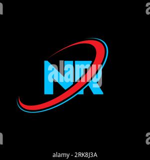 NR N R letter logo design. Initial letter NR linked circle uppercase monogram logo red and blue. NR logo, N R design. nr, n r Stock Vector