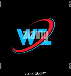 WZ W Z letter logo design. Initial letter WZ linked circle uppercase monogram logo red and blue. WZ logo, W Z design. wz, w z Stock Vector