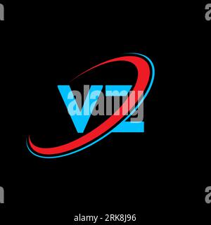 VZ V Z letter logo design. Initial letter VZ linked circle uppercase monogram logo red and blue. VZ logo, V Z design. vz, v z Stock Vector
