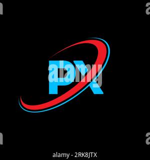 PX P X letter logo design. Initial letter PX linked circle uppercase monogram logo red and blue. PX logo, P X design. px, p x Stock Vector