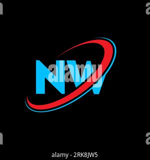 NW N W letter logo design. Initial letter NW linked circle uppercase monogram logo red and blue. NW logo, N W design. nw, n w Stock Vector
