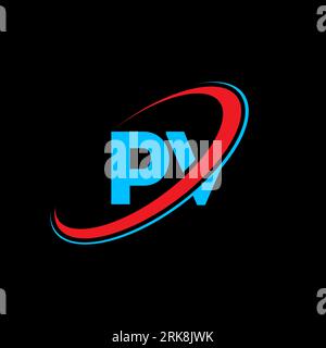 PV P V letter logo design. Initial letter PV linked circle uppercase monogram logo red and blue. PV logo, P V design. pv, p v Stock Vector