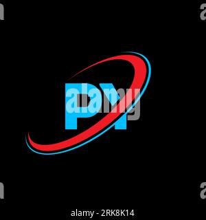 PY P Y letter logo design. Initial letter PY linked circle uppercase monogram logo red and blue. AY logo, P Y design. py, p y Stock Vector