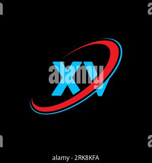 XV X V letter logo design. Initial letter XV linked circle uppercase monogram logo red and blue. XV logo, X V design. xv, x v Stock Vector