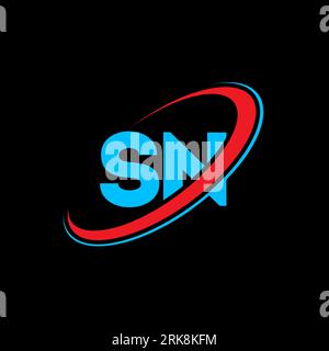 SN S N letter logo design. Initial letter SN linked circle uppercase monogram logo red and blue. SN logo, N N design. sn, s n Stock Vector