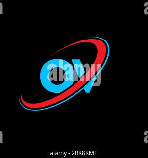 OV O V letter logo design. Initial letter OV linked circle uppercase monogram logo red and blue. OV logo, O V design. ov, o v Stock Vector