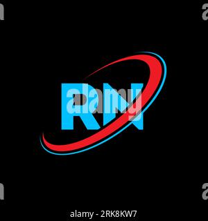 RN R N letter logo design. Initial letter RN linked circle uppercase monogram logo red and blue. RN logo, R N design. rn, r n Stock Vector
