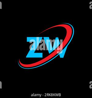 ZW Z W letter logo design. Initial letter ZW linked circle uppercase monogram logo red and blue. ZW logo, Z W design. zw, z w Stock Vector