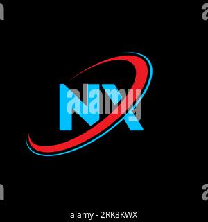 NX N X letter logo design. Initial letter NX linked circle uppercase monogram logo red and blue. NX logo, N X design. nx, n x Stock Vector