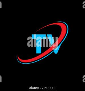 TV T V letter logo design. Initial letter TV linked circle uppercase monogram logo red and blue. TV logo, T V design. tv, t v Stock Vector