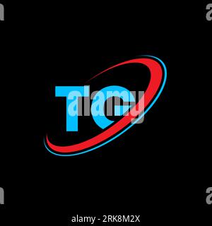 TG T G letter logo design. Initial letter TG linked circle uppercase monogram logo red and blue. TG logo, T G design. tg, t g Stock Vector