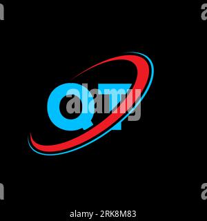 QT Q T letter logo design. Initial letter QT linked circle uppercase monogram logo red and blue. QT logo, Q T design. qt, q t Stock Vector