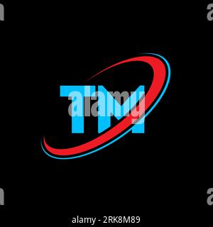 TM T M letter logo design. Initial letter TM linked circle uppercase monogram logo red and blue. TM logo, T M design. tm, t m Stock Vector